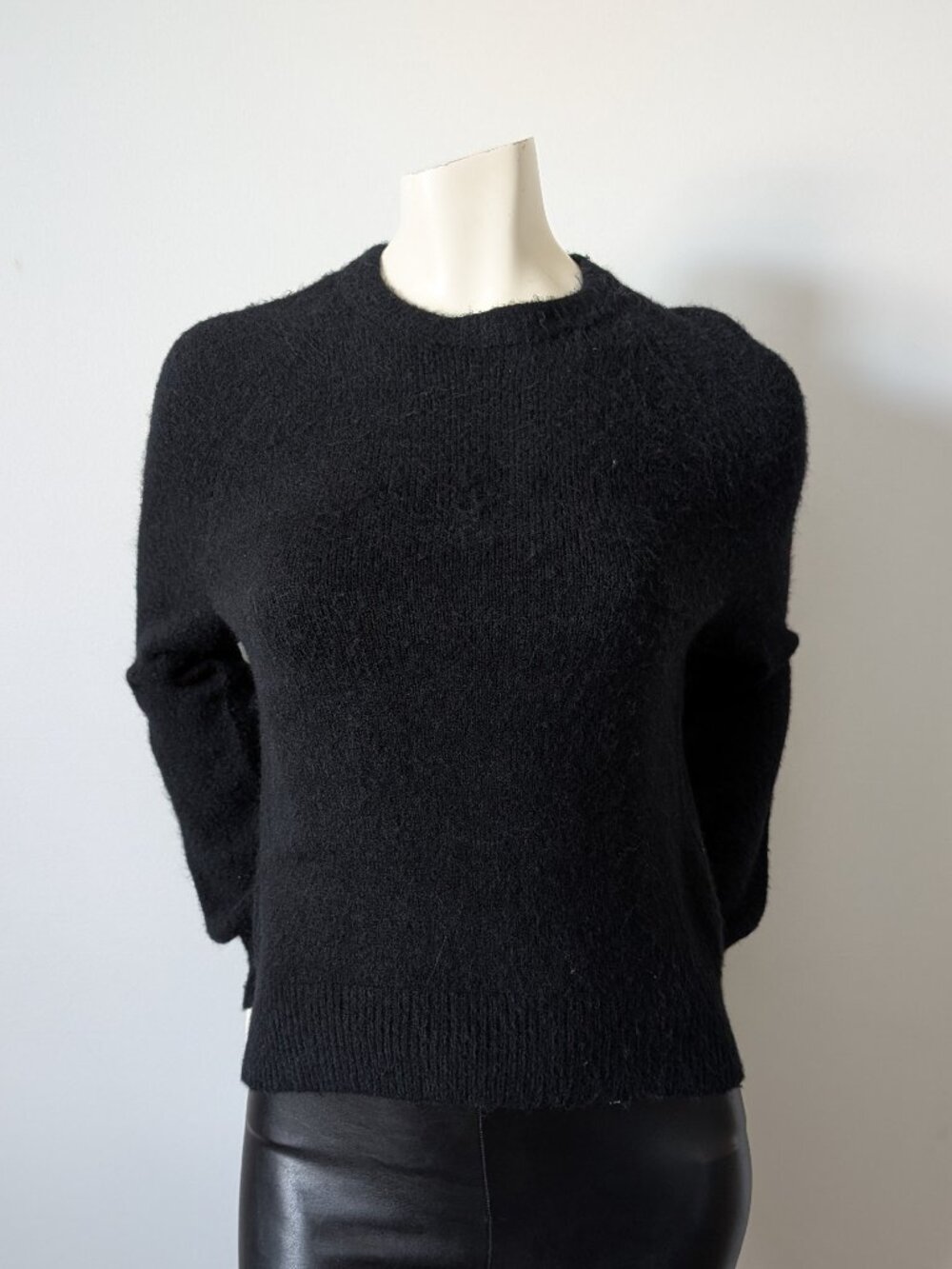 Wilfred by Aritzia  - Black Fuzzy Knit Crewneck Pullover Sweater - Size 2XS